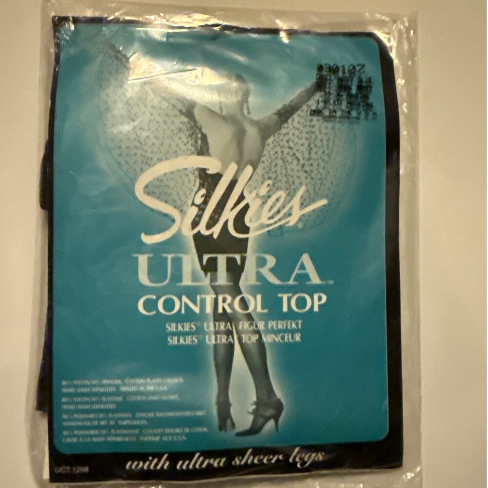 Vintage Silkies Ultra Control Top Pantyhose Navy Blue | Small | Ultra Sheer Legs
